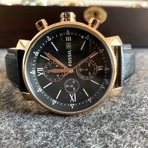 Fossil Chronograph Black Leather Watch